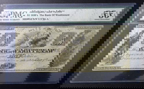 1830'S $1 MICHIGAN, ANN ARBOR PMG 55: ONE DOLLAR, THE BANK OF WASHTENAW, MI50G2 S/N 171 PP A, 55 ABOUT UNCIRCULATED