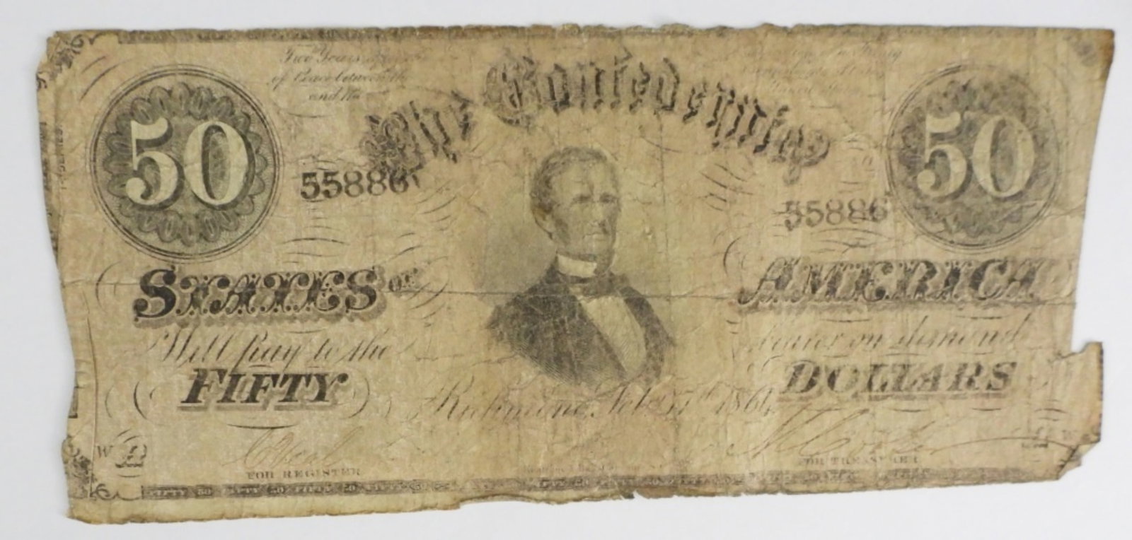 1864 $50 CONFEDERATE STATES OF AMERICA: 1864 $50 CONFEDERATE STATES OF AMERICA , FEB 17TH 1864 RICHMOND VA