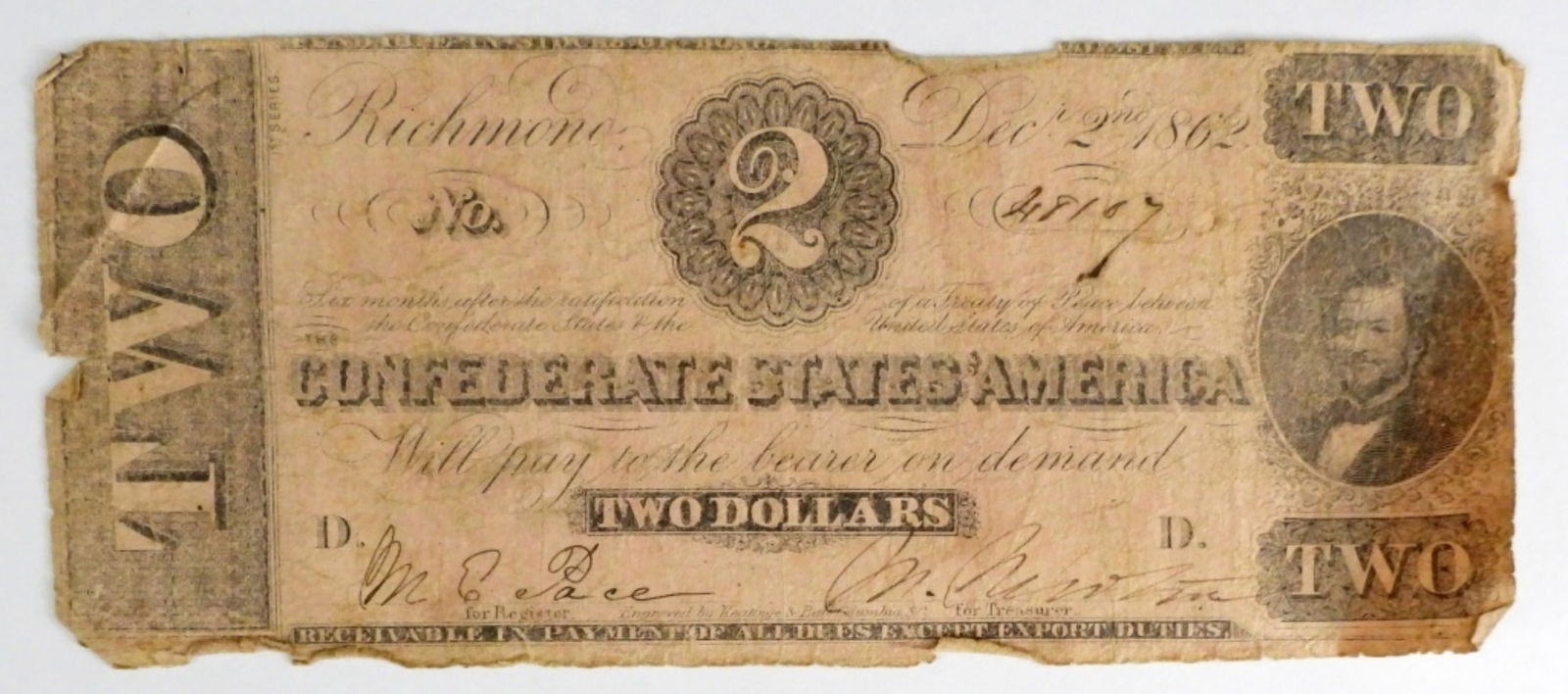 1862 $2 CONFEDERATE STATES OF AMERICA (1 of 2)