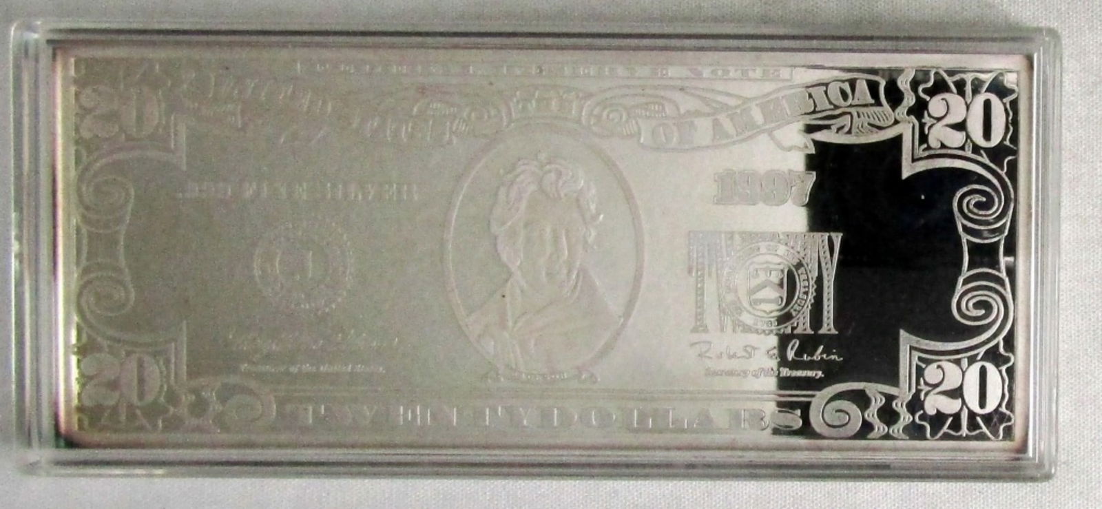 1997 .999 $20 DOLLAR 4 OZ SILVER BAR: 1997 .999 FINE SILVER $20 DOLLAR 4 OZ SILVER BAR