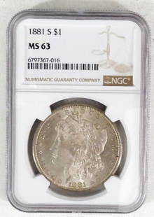 1881-S MORGAN DOLLAR, NGC MS-63: JOIN US EVERY WEEK FOR MORE GREAT AUCTIONS