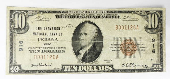 1929 $10 URBANA, OH NATL CURRENCY: CHARTER 916