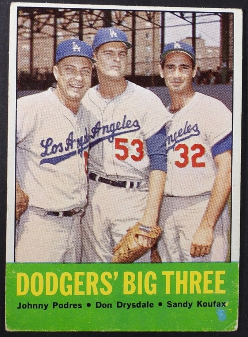 1963 TOPPS #412 DODGERS' BIG THREE (1 of 2)