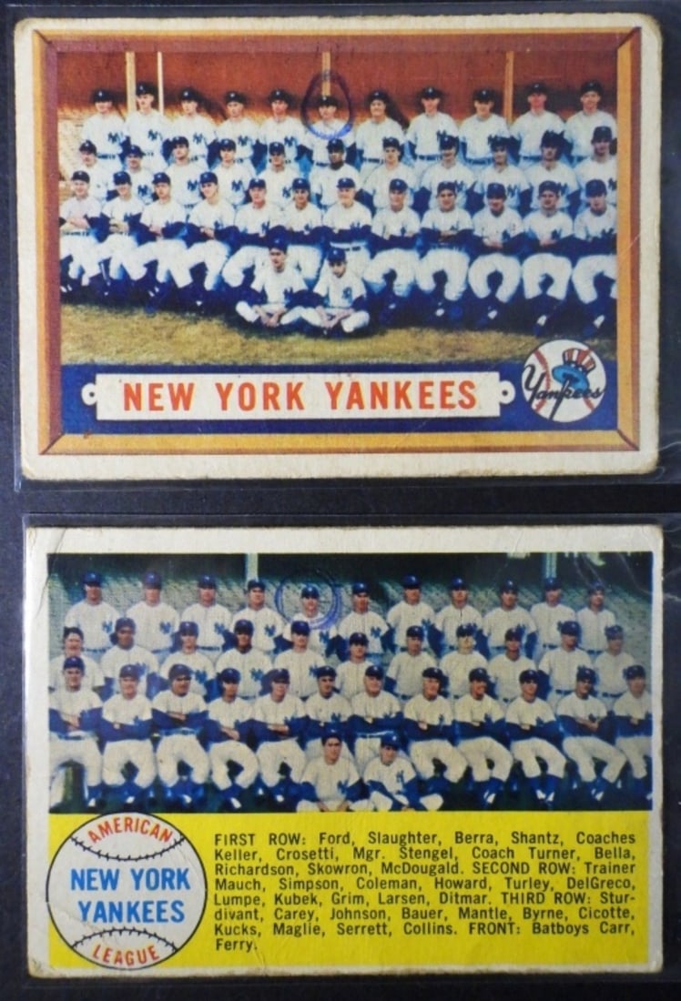 1957 & 1958 TOPPS YANKEE TEAM CARDS: 57t #97 & 58t #248 - BOTH GOOD's / INKED