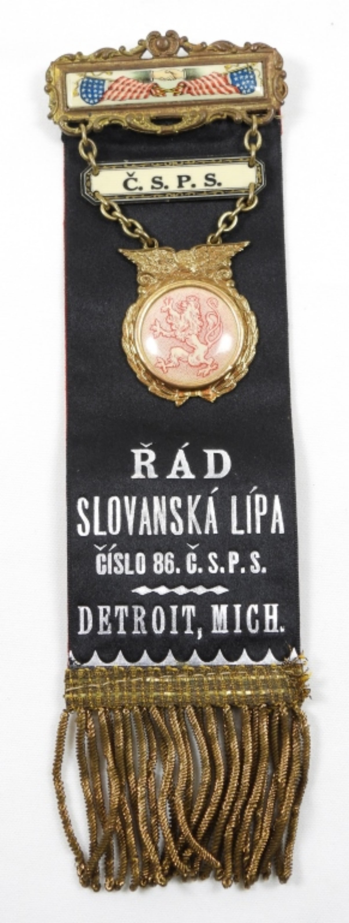 CZECH-SLOVAK PROTECTIVE SOCIETY MILITARY RIBBON: CZECH-SLOVAK PROTECTIVE SOCIETY MILITARY RIBBON, DETROIT MICHIGAN