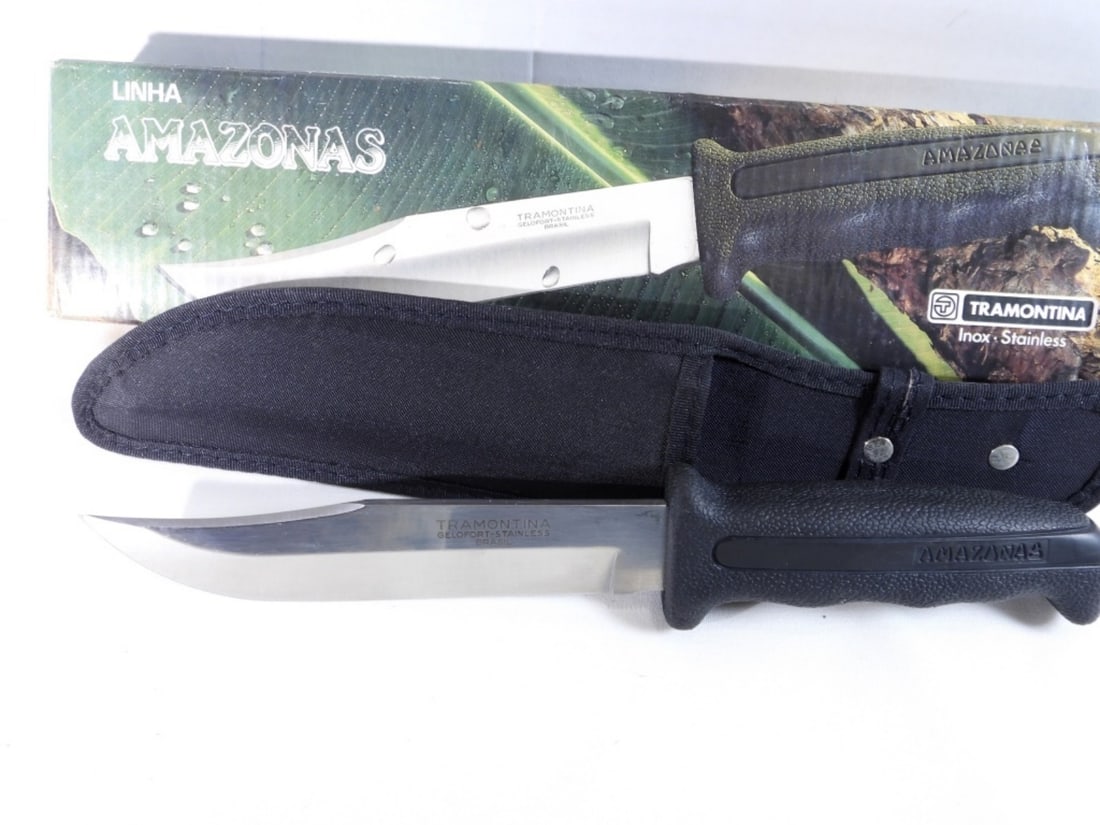 TRAMONTINA HUNTING KNIFE: TRAMONTINA HUNTING KNIFE, BLADE 5.75'', KNIFE 10.25'' ALL TOGETHER, KNIFE DOES COME IN ORIGINAL BOXING AND SHEATH