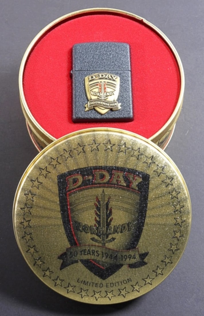 UNFIRED D-DAY NORMANDY 50 YEARS ZIPPO: D-DAY NORMANDY 50 YEARS 1944-1994 LIMITED EDITION, UNFIRED IN ITS ORIGINAL TIN CASE