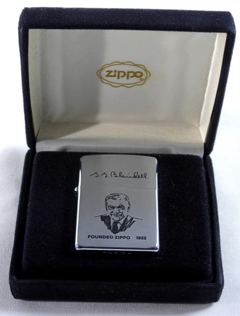 1991 UNFRIED BLAISDELL FOUNDED 1932 ZIPPO: UNFRIED, IN VELVET ZIPPO CASE, ENGRAVED J.E.F ON THE BACK