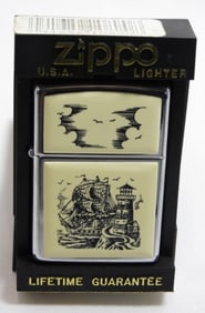 1991 UNFIRED SCRIMSHAW SHIP & LIGHTHOUSE