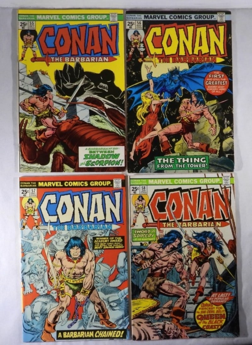(4) MARVEL CONAN THE BARBARIAN 1975: (4) MARVEL CONAN THE BARBARIAN COMICS 1975 - NO. 55, 56, 57, 58 (VG)