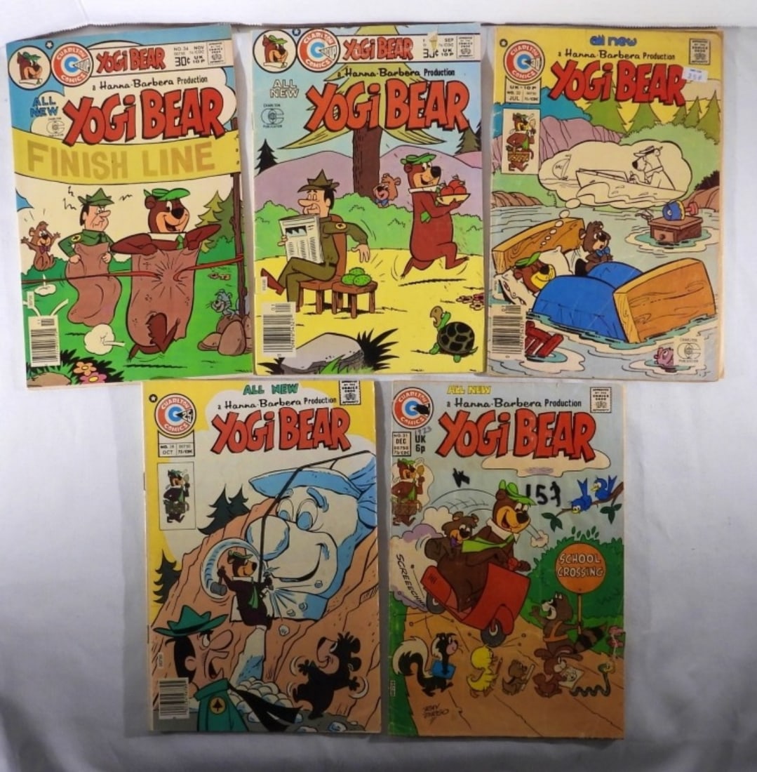 (5) CHARLTON YOGI BEAR VINTAGE COMICS: #21, 28, 32, 33, 34 - NICE VG/GOOD (1) FAIR