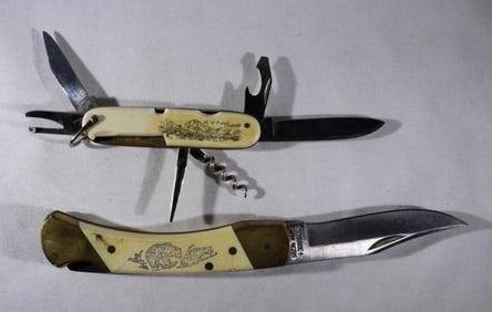 (2) SCRIMSHAW KNIFE LOT - SCHRADE SC705