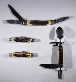 (4) JIGGED KNIFE LOT: UNCLE HENRY 885UH