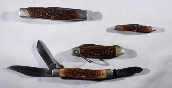 (4) JIGGED POCKET KNIFE LOT - REMINGTON