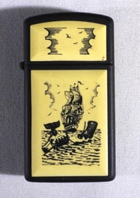 '96 UNFIRED ZIPPO SLIM SCRIMSHAW SHIP WHALE