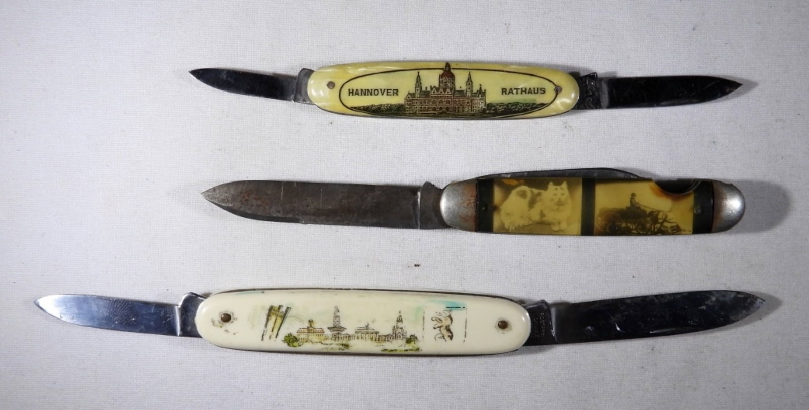 VINTAGE NOVELTY KNIFE LOT - HANNOVER,: DESTINATION KNIFE & CAT PICTURE - UNIQUE LOT