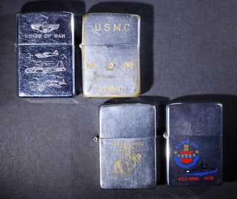 (3) FIRED, (1) UNFIRED MILITARY ZIPPO LIGHTER