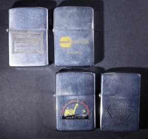 (4) FIRED PAT. PENDING AD ZIPPO LIGHTERS