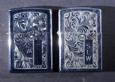 UNFIRED 1982 & 1992 ETCHED FLOWER ZIPPOS