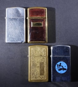 (3) FIRED, (1) UNFIRED SLIM ZIPPO LIGHTERS