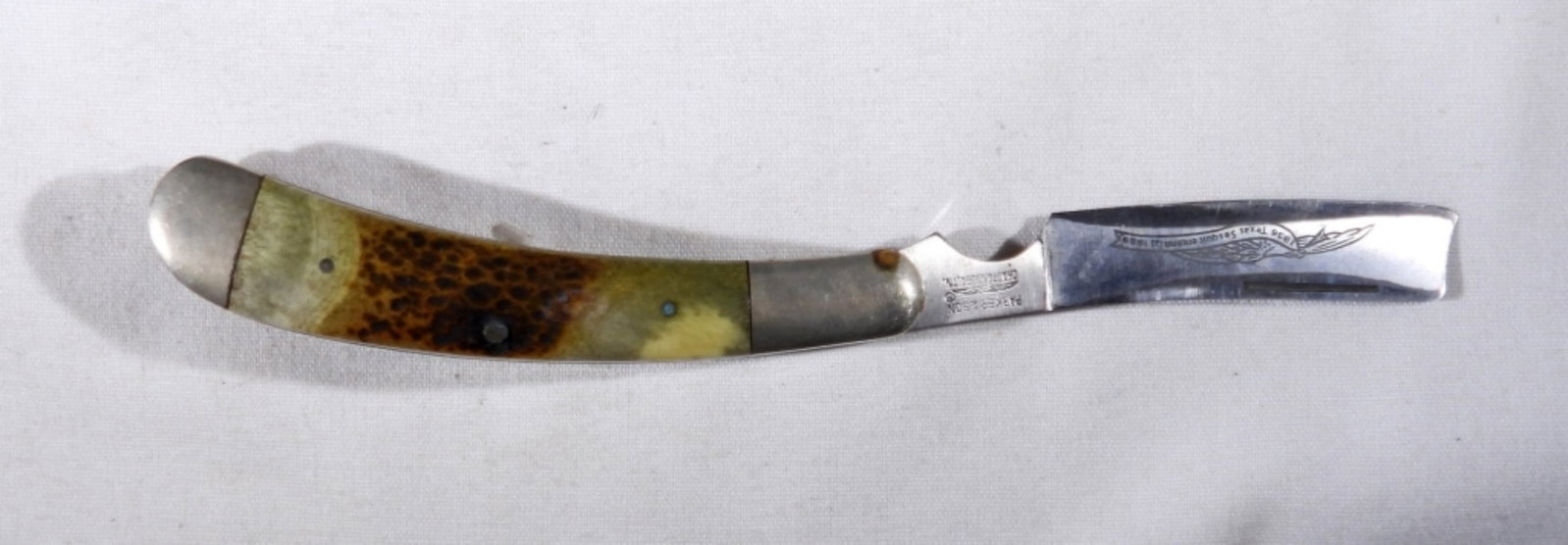 TEXAS SESQUICENTENNIAL 1986 RAZOR KNIFE: STAG HANDLE PARKER & SON, LIGHTLY USED