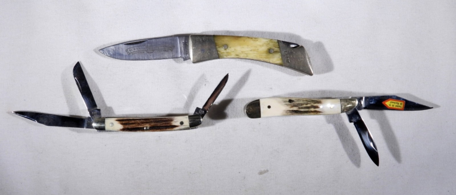 (3) STAG POCKET KNIVES - NICE CONDITION: SCHRADE, BERTRAM & STEEL WARRIOR