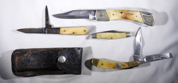 (4) BONE HANDLE KNIFE LOT - PARTS/REPAIR