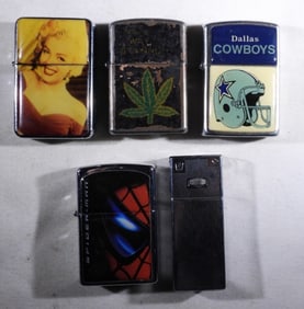 (5) NOVELTY LIGHTERS, SNOOPY, MARILYN +