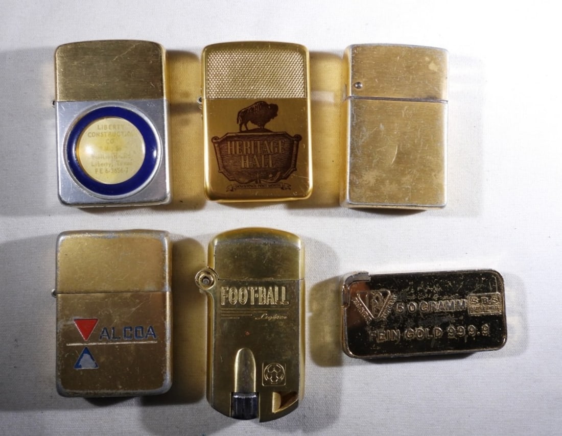 (6) VTG GOLD TONE ADVERT LIGHTERS (1 of 3)