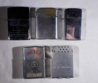 (5) VTG ADVERTISEMENT SILVER TONE LIGHTERS