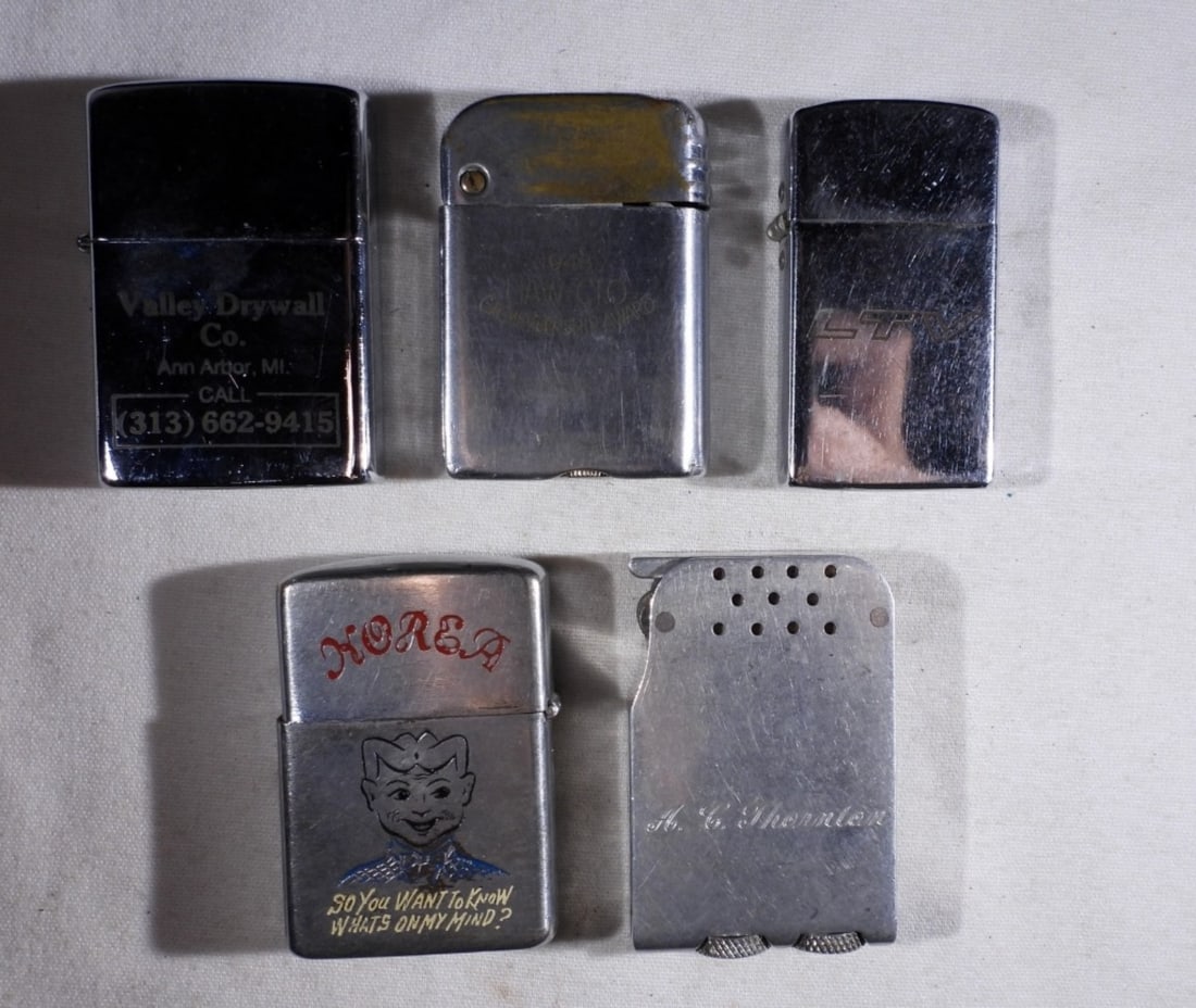 (5) VTG ADVERTISEMENT SILVER TONE LIGHTERS (1 of 2)