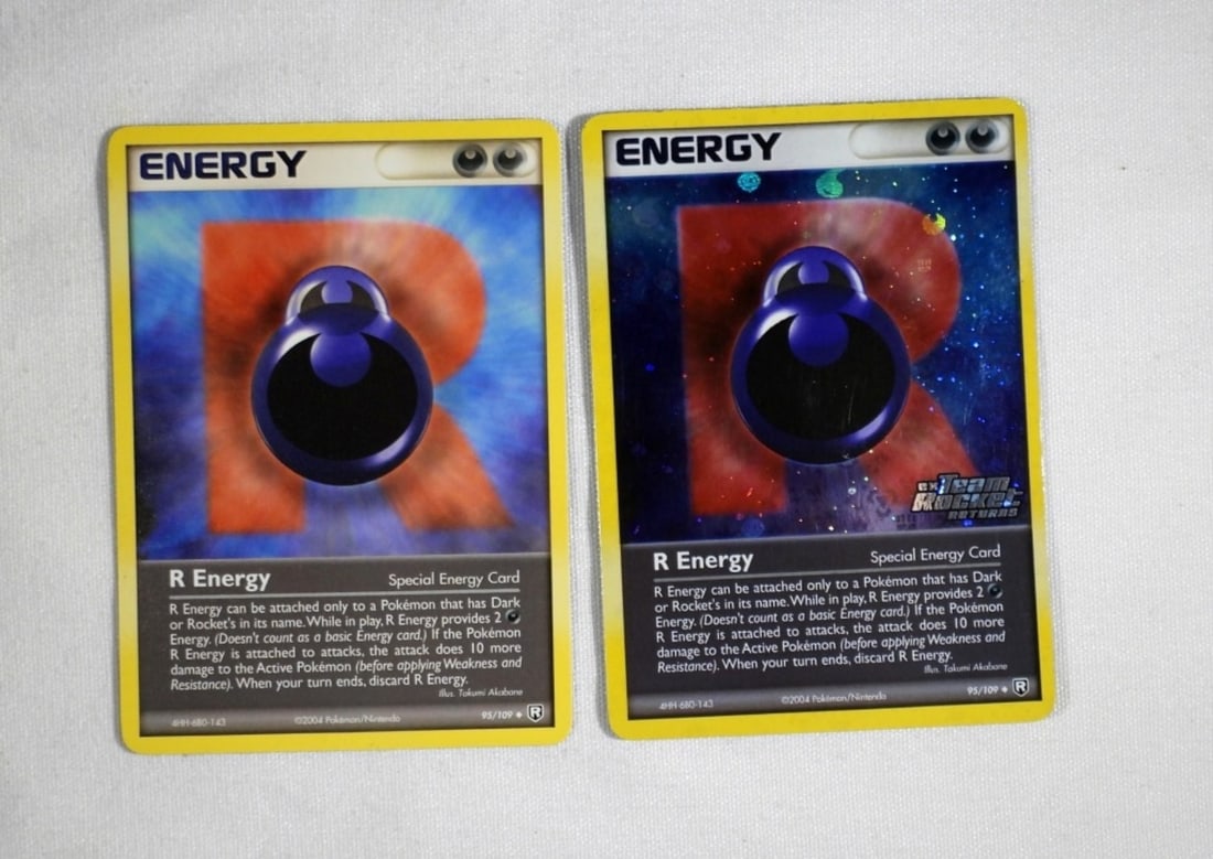 R ENERGY TEAM ROCKET RETURNS HOLO CARD: R ENERGY TEAM ROCKET RETURNS, REVERSE HOLO CARD, 2004 95/109 AND SAME CARD, PLAIN. BOTH IN NM/M CONDITION!