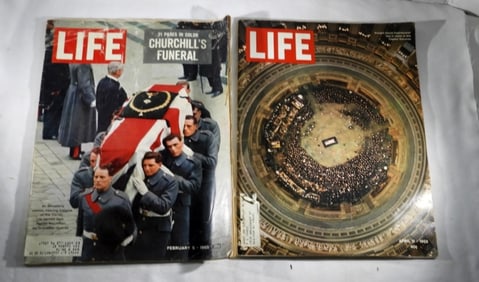 (2) LIFE MAG EISENHOWER, CHURCHILL FUNERAL ISSUES