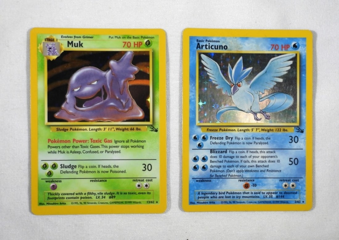 ARTICUNO & MUK FOSSIL REV HOLO CARDS: ARTICUNO REVERSE HOLO, 2/62. MUK REVERSE HOLO 13/62. NM/M