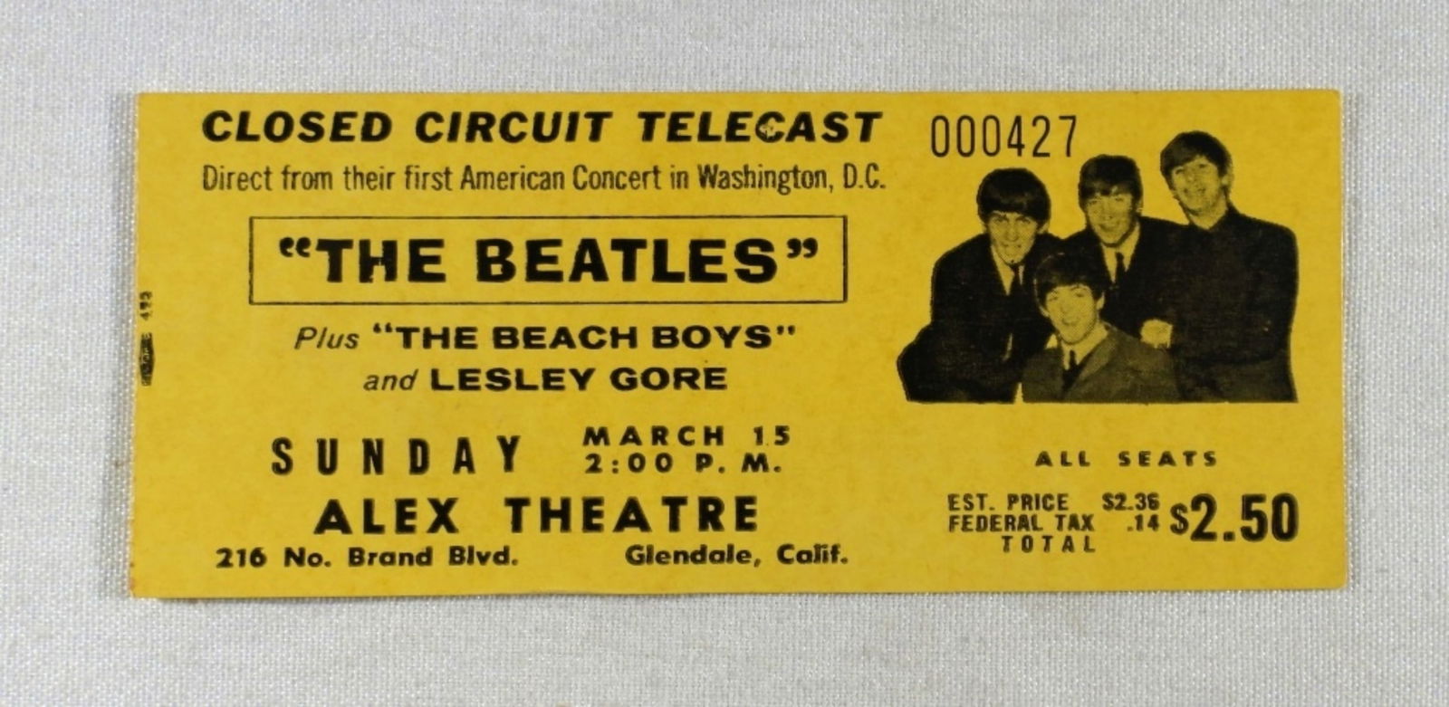 THE BEATLES 1st USA TOUR - TICKET STUB (1 of 2)
