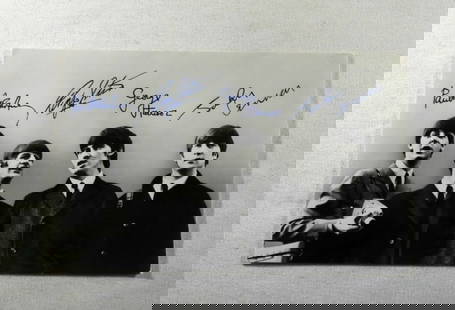 FAN CLUB AUTOGRAPHED PHOTO THE BEATLES: FAN CLUB AUTOGRAPHED PHOTO OF THE BEATLES. SIGNED IN INK, UNVERIFIED.