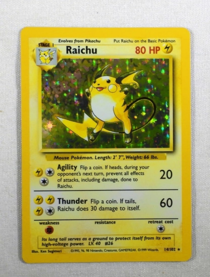 1999 POKEMON TCG RAICHU BASE 14/102: EXCELLENT CONDITION