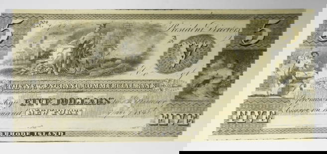 $5 NEW ENGLAND BANK  OBSOLETE NOTE: RHODE ISLAND