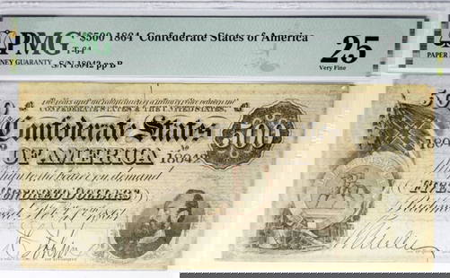 1864 $500 CONF STATES OF AMERICA PMG 25: VERY FINE