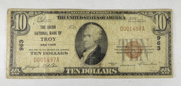 $10 NATIONAL CURRENCY TROY, NEW YORK