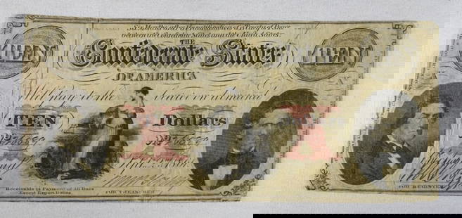 $10 CONFEDERATE STATES of AMERICA: TEN DOLLARS 1861