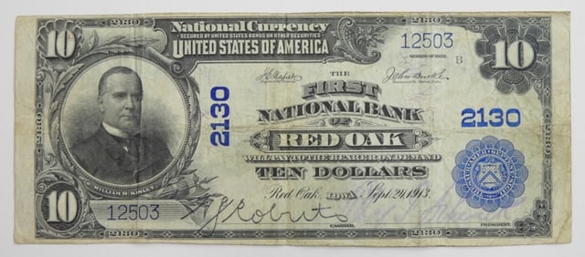 $10 NATIONAL CURRENCY RED OAK, IOWA