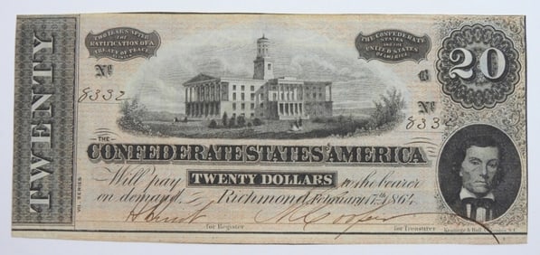 1864 $20 CONFEDERATE STATES of AMERICA