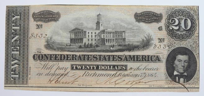 1864 $20 CONFEDERATE STATES of AMERICA: NICE NOTE