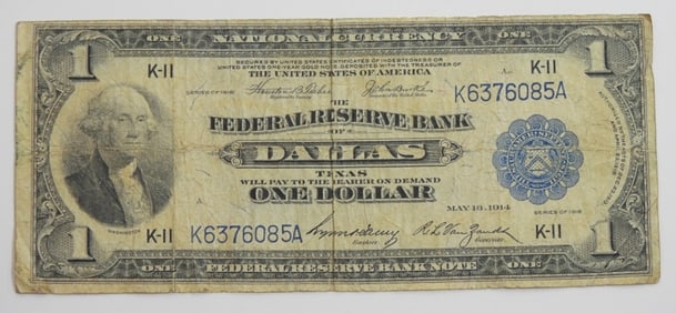 1914 $1 NATIONAL CURRENCY DALLAS, TX