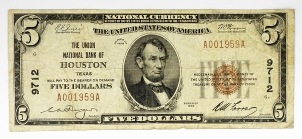1929 $5 NATIONAL NOTE CHARTER 9712