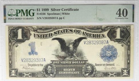1899 $1 BLACK EAGLE SILVER CERT PMG 40