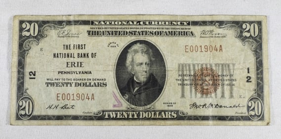 $20 NATIONAL CURRENCY ERIE, PENNSYLVANIA