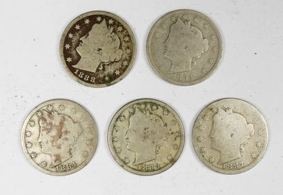(5) BETTER DATE LIBERTY "V" NICKELS