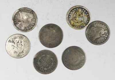 7 LOW GRADE HALF DIMES